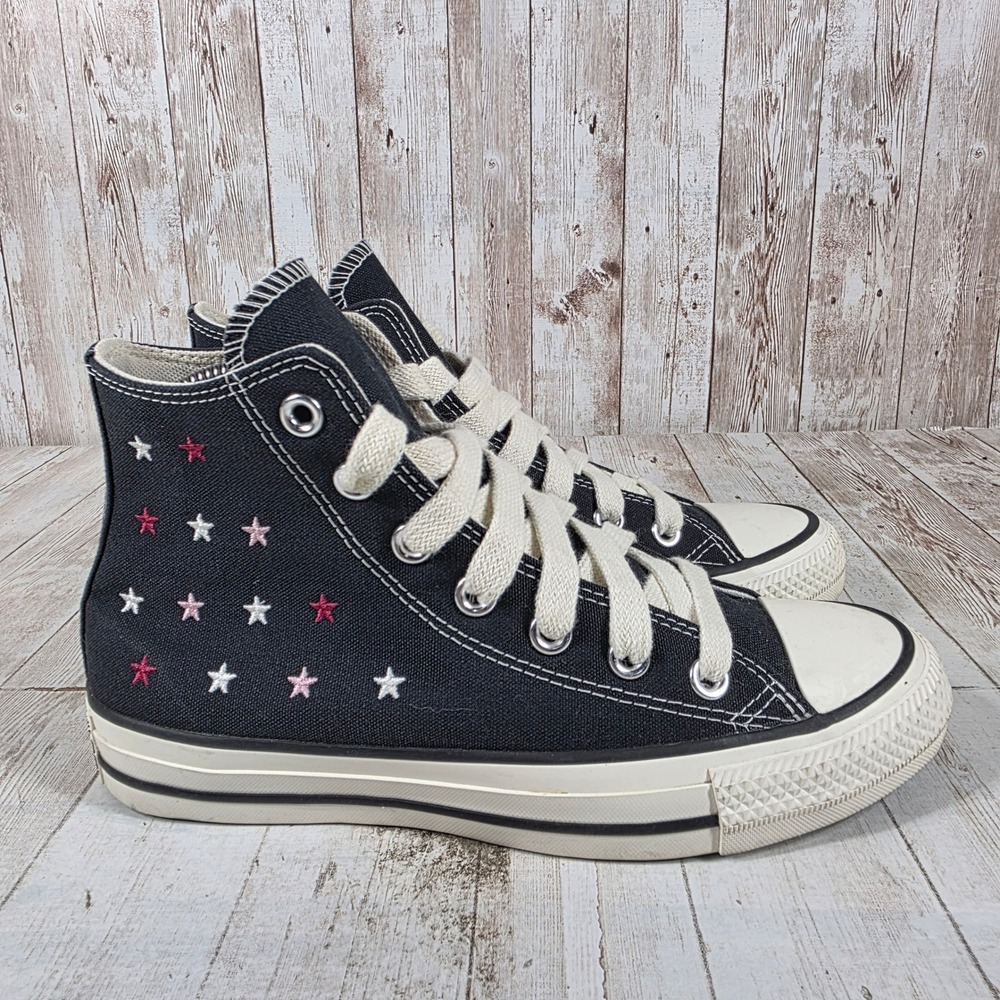 Converse Chuck Taylor All Star High Top Black Embroidered Stars Womens 6.5